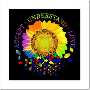 Autism Awareness Shirts Sunflower Accept Understand Love - Cute Funny Graphic Puzzle Autism Mom Posters and Art